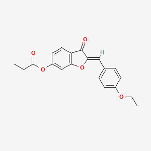 molecular formula C20H18O5 B2468790 (Z)-2-(4-ethoxybenzylidene)-3-oxo-2,3-dihydrobenzofuran-6-yl propionate CAS No. 622823-30-7