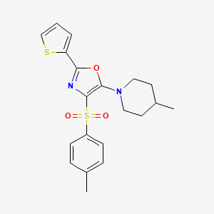 molecular formula C20H22N2O3S2 B2468791 5-(4-Methylpiperidin-1-yl)-2-(thiophen-2-yl)-4-tosyloxazole CAS No. 627833-56-1