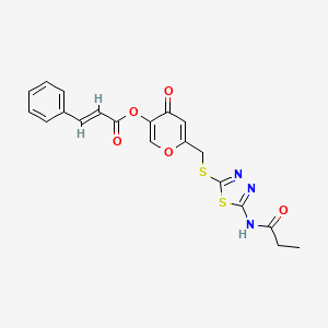 molecular formula C20H17N3O5S2 B2468801 4-氧代-6-(((5-丙酰胺基-1,3,4-噻二唑-2-基)硫代)甲基)-4H-吡喃-3-基肉桂酸酯 CAS No. 896006-92-1