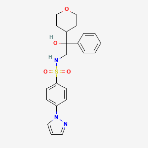 molecular formula C22H25N3O4S B2468806 N-(2-hydroxy-2-phenyl-2-(tetrahydro-2H-pyran-4-yl)ethyl)-4-(1H-pyrazol-1-yl)benzenesulfonamide CAS No. 2034330-99-7