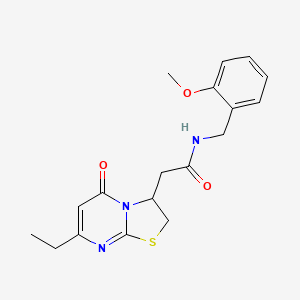 molecular formula C18H21N3O3S B2468809 2-(7-ethyl-5-oxo-3,5-dihydro-2H-thiazolo[3,2-a]pyrimidin-3-yl)-N-(2-methoxybenzyl)acetamide CAS No. 953008-44-1
