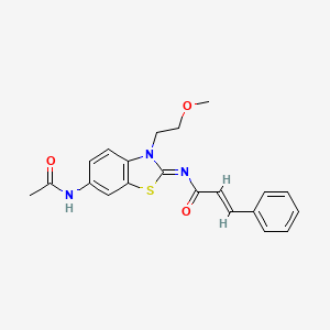 (2E)-N-[(2Z)-6-acetamido-3-(2-methoxyethyl)-2,3-dihydro-1,3-benzothiazol-2-ylidene]-3-phenylprop-2-enamide