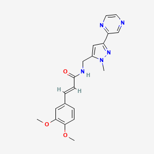 molecular formula C20H21N5O3 B2468921 (E)-3-(3,4-dimethoxyphenyl)-N-((1-methyl-3-(pyrazin-2-yl)-1H-pyrazol-5-yl)methyl)acrylamide CAS No. 2035019-44-2