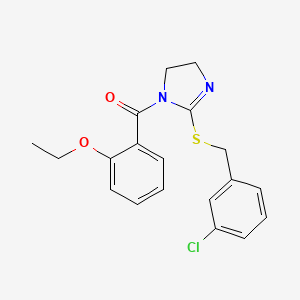 molecular formula C19H19ClN2O2S B2468926 (2-((3-chlorobenzyl)thio)-4,5-dihydro-1H-imidazol-1-yl)(2-ethoxyphenyl)methanone CAS No. 851808-10-1