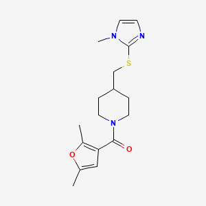 molecular formula C17H23N3O2S B2468929 (2,5-dimethylfuran-3-yl)(4-(((1-methyl-1H-imidazol-2-yl)thio)methyl)piperidin-1-yl)methanone CAS No. 1428358-15-9