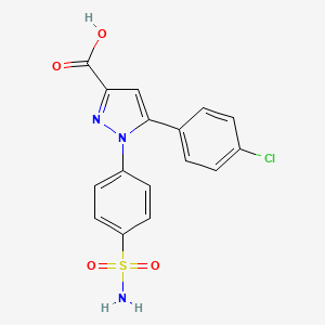 molecular formula C16H12ClN3O4S B2468933 1-[4-(aminosulfonyl)phenyl]-5-(4-chlorophenyl)-1H-pyrazole-3-carboxylic acid CAS No. 170571-19-4