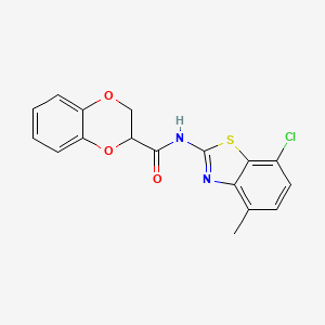 molecular formula C17H13ClN2O3S B2468936 N-(7-chloro-4-methylbenzo[d]thiazol-2-yl)-2,3-dihydrobenzo[b][1,4]dioxine-2-carboxamide CAS No. 906784-48-3