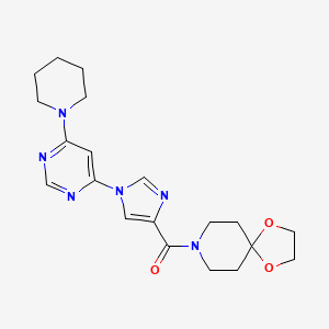 molecular formula C20H26N6O3 B2468951 1,4-dioxa-8-azaspiro[4.5]dec-8-yl[1-(6-piperidino-4-pyrimidinyl)-1H-imidazol-4-yl]methanone CAS No. 1251667-87-4