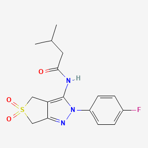 molecular formula C16H18FN3O3S B2468953 N-(2-(4-fluorophenyl)-5,5-dioxido-4,6-dihydro-2H-thieno[3,4-c]pyrazol-3-yl)-3-methylbutanamide CAS No. 450336-72-8