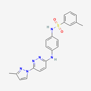 molecular formula C21H20N6O2S B2468967 3-methyl-N-(4-((6-(3-methyl-1H-pyrazol-1-yl)pyridazin-3-yl)amino)phenyl)benzenesulfonamide CAS No. 1014028-09-1