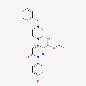 molecular formula C24H25FN4O3 B2469002 Ethyl 4-(4-benzylpiperazin-1-yl)-1-(4-fluorophenyl)-6-oxo-1,6-dihydropyridazine-3-carboxylate CAS No. 921990-43-4