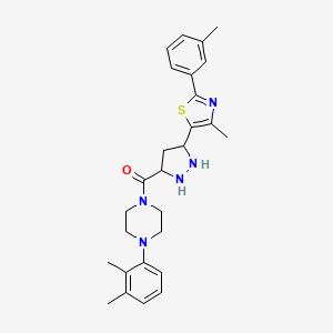 molecular formula C27H29N5OS B2469005 [4-(2,3-Dimethylphenyl)piperazin-1-yl]-[5-[4-methyl-2-(3-methylphenyl)-1,3-thiazol-5-yl]pyrazolidin-3-yl]methanone CAS No. 1297612-89-5
