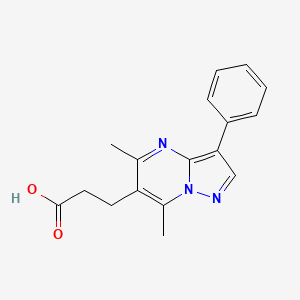 molecular formula C17H17N3O2 B2469016 3-(5,7-Dimethyl-3-phenylpyrazolo[1,5-a]pyrimidin-6-yl)propanoic acid CAS No. 879575-62-9