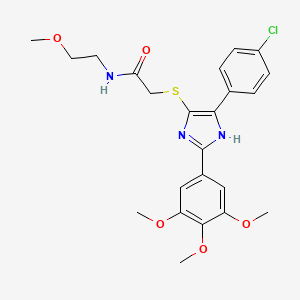 molecular formula C23H26ClN3O5S B2469045 2-((5-(4-chlorophenyl)-2-(3,4,5-trimethoxyphenyl)-1H-imidazol-4-yl)thio)-N-(2-methoxyethyl)acetamide CAS No. 901240-23-1