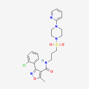 molecular formula C23H26ClN5O4S B2469048 3-(2-chlorophenyl)-5-methyl-N-(3-((4-(pyridin-2-yl)piperazin-1-yl)sulfonyl)propyl)isoxazole-4-carboxamide CAS No. 1021221-03-3