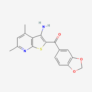 molecular formula C17H14N2O3S B2469061 (3-氨基-4,6-二甲基噻吩并[2,3-b]吡啶-2-基)(1,3-苯并二氧杂环-5-基)甲酮 CAS No. 327067-10-7