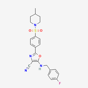 molecular formula C23H23FN4O3S B2469067 5-((4-氟苄基)氨基)-2-(4-((4-甲基哌啶-1-基)磺酰基)苯基)恶唑-4-腈 CAS No. 941247-70-7