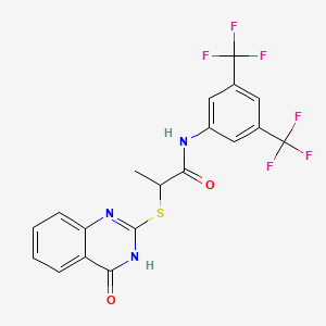 molecular formula C19H13F6N3O2S B2469091 N-(3,5-bis(trifluoromethyl)phenyl)-2-(4-oxo(3-hydroquinazolin-2-ylthio))propanamide CAS No. 1023836-94-3