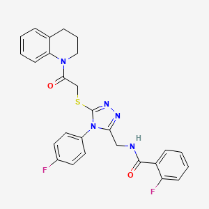 molecular formula C27H23F2N5O2S B2469106 N-((5-((2-(3,4-dihydroquinolin-1(2H)-yl)-2-oxoethyl)thio)-4-(4-fluorophenyl)-4H-1,2,4-triazol-3-yl)methyl)-2-fluorobenzamide CAS No. 391899-18-6