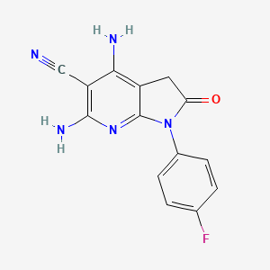 molecular formula C14H10FN5O B2469118 4,6-diamino-1-(4-fluorophenyl)-2-oxo-1H,2H,3H-pyrrolo[2,3-b]pyridine-5-carbonitrile CAS No. 878466-56-9