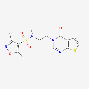 molecular formula C13H14N4O4S2 B2469120 3,5-dimethyl-N-(2-(4-oxothieno[2,3-d]pyrimidin-3(4H)-yl)ethyl)isoxazole-4-sulfonamide CAS No. 1904186-43-1