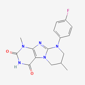 molecular formula C16H16FN5O2 B2469130 9-(4-氟苯基)-1,7-二甲基-7,8-二氢-6H-嘌呤[7,8-a]嘧啶-2,4-二酮 CAS No. 879436-30-3