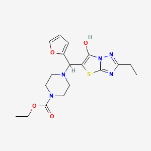 molecular formula C18H23N5O4S B2469143 4-((2-乙基-6-羟基噻唑并[3,2-b][1,2,4]三唑-5-基)(呋喃-2-基)甲基)哌嗪-1-甲酸乙酯 CAS No. 886914-00-7