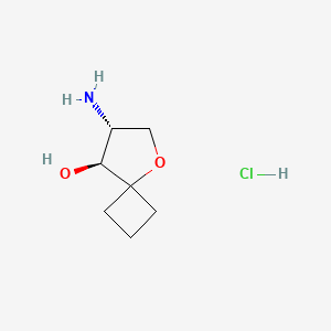 molecular formula C7H14ClNO2 B2469145 (7R,8S)-7-氨基-5-氧代螺[3.4]辛烷-8-醇;盐酸盐 CAS No. 2445750-52-5