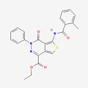 molecular formula C23H19N3O4S B2469159 5-[(2-甲基苯甲酰)氨基]-4-氧代-3-苯基噻吩并[3,4-d]嘧啶-1-羧酸乙酯 CAS No. 851946-94-6