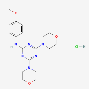 molecular formula C18H25ClN6O3 B2469172 盐酸4,6-二吗啉基-N-(4-甲氧基苯基)-1,3,5-三嗪-2-胺 CAS No. 1179435-71-2