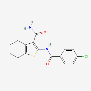 molecular formula C16H15ClN2O2S B2469180 2-(4-氯苯甲酰氨基)-4,5,6,7-四氢苯并[b]噻吩-3-甲酰胺 CAS No. 60442-52-6