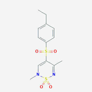 molecular formula C13H16N2O4S2 B2469182 4-(4-Ethylphenyl)sulfonyl-2,5-dimethyl-1,2,6-thiadiazine 1,1-dioxide CAS No. 2380182-64-7
