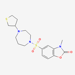 molecular formula C17H23N3O4S2 B2469196 3-methyl-5-((4-(tetrahydrothiophen-3-yl)-1,4-diazepan-1-yl)sulfonyl)benzo[d]oxazol-2(3H)-one CAS No. 2320885-01-4