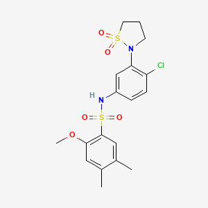 molecular formula C18H21ClN2O5S2 B2469208 N-(4-chloro-3-(1,1-dioxidoisothiazolidin-2-yl)phenyl)-2-methoxy-4,5-dimethylbenzenesulfonamide CAS No. 946215-78-7