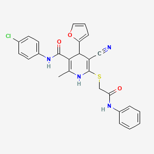 molecular formula C26H21ClN4O3S B2469221 N-(4-氯苯基)-5-氰基-4-(呋喃-2-基)-2-甲基-6-((2-氧代-2-(苯基氨基)乙基)硫代)-1,4-二氢吡啶-3-甲酰胺 CAS No. 380325-25-7