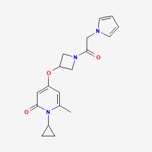 molecular formula C18H21N3O3 B2469230 4-((1-(2-(1H-吡咯-1-基)乙酰)氮杂环丁-3-基)氧基)-1-环丙基-6-甲基吡啶-2(1H)-酮 CAS No. 2034311-97-0