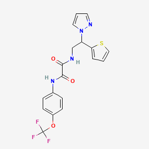 molecular formula C18H15F3N4O3S B2469253 N1-(2-(1H-pyrazol-1-yl)-2-(thiophen-2-yl)ethyl)-N2-(4-(trifluoromethoxy)phenyl)oxalamide CAS No. 2034599-97-6