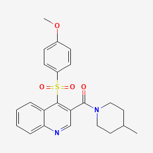 molecular formula C23H24N2O4S B2469255 4-[(4-Methoxyphenyl)sulfonyl]-3-[(4-methylpiperidin-1-yl)carbonyl]quinoline CAS No. 1111014-31-3