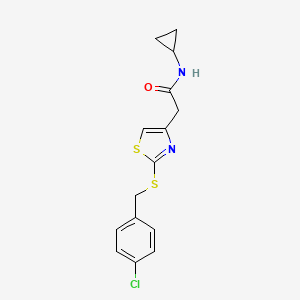 molecular formula C15H15ClN2OS2 B2469259 2-(2-((4-chlorobenzyl)thio)thiazol-4-yl)-N-cyclopropylacetamide CAS No. 941875-75-8