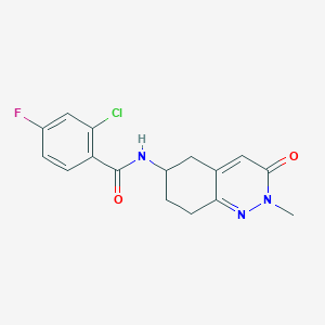 molecular formula C16H15ClFN3O2 B2469261 2-chloro-4-fluoro-N-(2-methyl-3-oxo-2,3,5,6,7,8-hexahydrocinnolin-6-yl)benzamide CAS No. 2034369-89-4