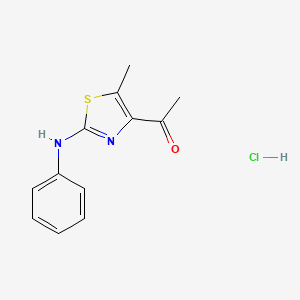 molecular formula C12H13ClN2OS B2469266 1-(5-Methyl-2-(phenylamino)thiazol-4-yl)ethanone hydrochloride CAS No. 479351-15-0