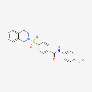 molecular formula C23H22N2O3S2 B2469274 4-((3,4-dihydroisoquinolin-2(1H)-yl)sulfonyl)-N-(4-(methylthio)phenyl)benzamide CAS No. 920387-69-5