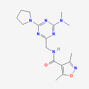 molecular formula C16H23N7O2 B2469278 N-((4-(dimethylamino)-6-(pyrrolidin-1-yl)-1,3,5-triazin-2-yl)methyl)-3,5-dimethylisoxazole-4-carboxamide CAS No. 2034357-45-2