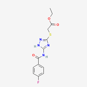 molecular formula C13H13FN4O3S B2469311 ethyl 2-({3-[(4-fluorobenzoyl)amino]-1H-1,2,4-triazol-5-yl}sulfanyl)acetate CAS No. 866010-93-7