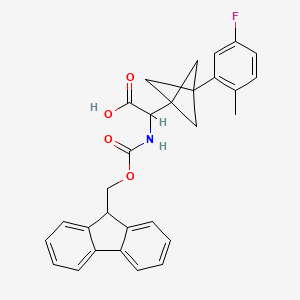 molecular formula C29H26FNO4 B2469314 2-(9H-Fluoren-9-ylmethoxycarbonylamino)-2-[3-(5-fluoro-2-methylphenyl)-1-bicyclo[1.1.1]pentanyl]acetic acid CAS No. 2287266-16-2