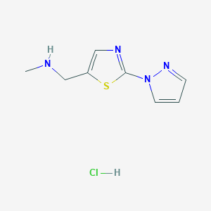 molecular formula C8H11ClN4S B2469321 1-(2-(1H-Pyrazol-1-yl)thiazol-5-yl)-N-methylmethanamine hydrochloride CAS No. 2225144-64-7