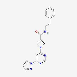 molecular formula C19H20N6O B2469336 1-(6-(1H-pyrazol-1-yl)pyrimidin-4-yl)-N-phenethylazetidine-3-carboxamide CAS No. 2034231-50-8