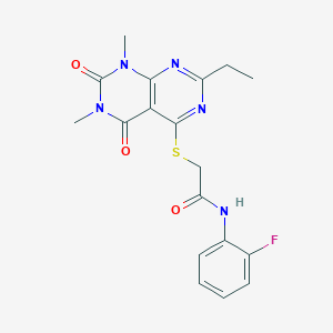 molecular formula C18H18FN5O3S B2469339 2-((2-乙基-6,8-二甲基-5,7-二氧代-5,6,7,8-四氢嘧啶并[4,5-d]嘧啶-4-基)硫代)-N-(2-氟苯基)乙酰胺 CAS No. 852169-58-5