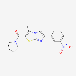 molecular formula C17H16N4O3S B2469341 (3-Methyl-6-(3-nitrophenyl)imidazo[2,1-b]thiazol-2-yl)(pyrrolidin-1-yl)methanone CAS No. 852135-26-3