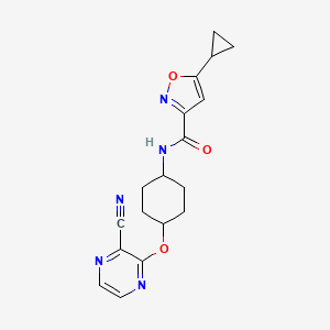 molecular formula C18H19N5O3 B2469343 N-((1r,4r)-4-((3-cyanopyrazin-2-yl)oxy)cyclohexyl)-5-cyclopropylisoxazole-3-carboxamide CAS No. 2034581-00-3